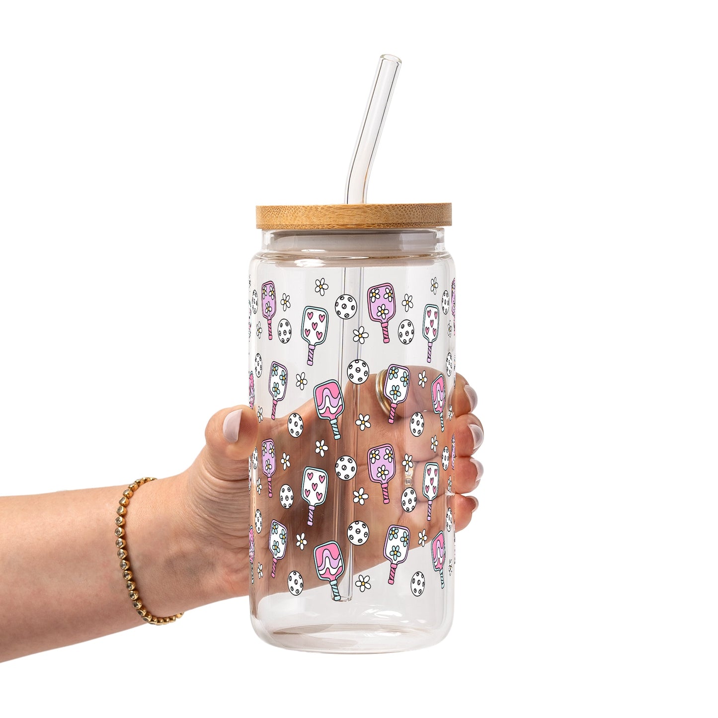 Floral Pickleball Glass Cups