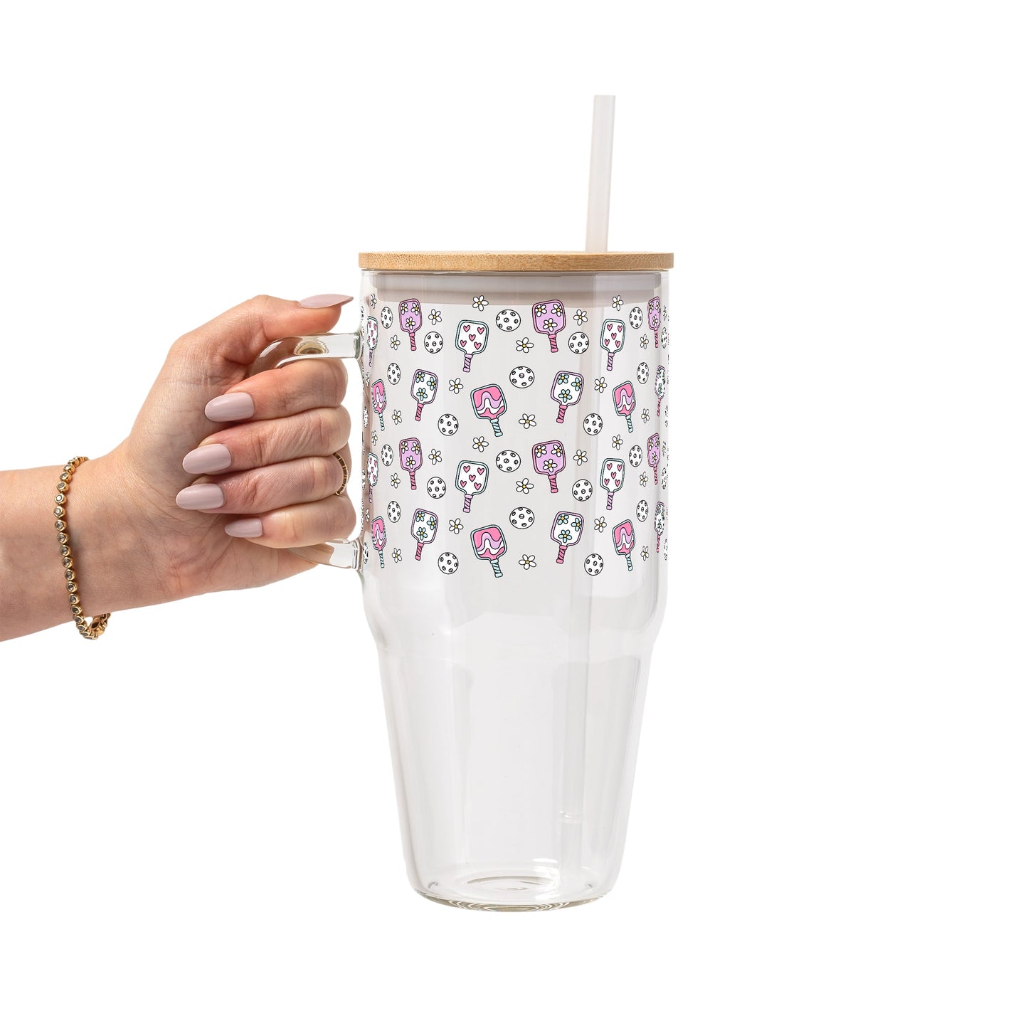 Floral Pickleball Glass Cups