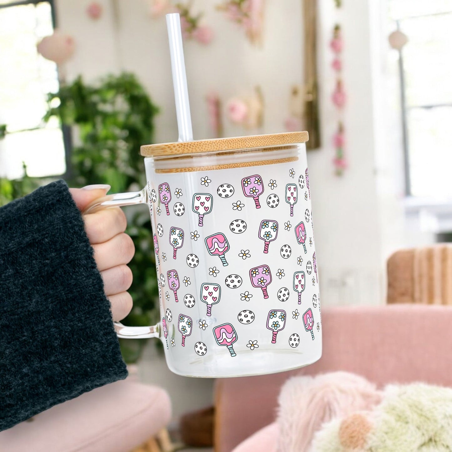 Floral Pickleball Glass Cups