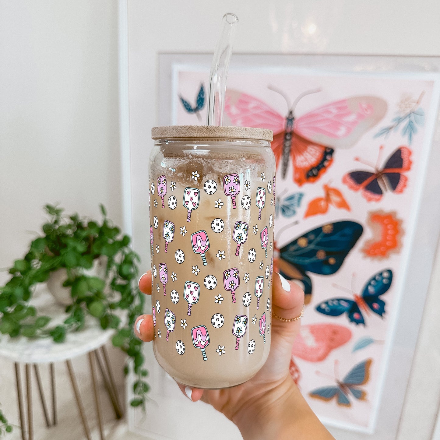 Floral Pickleball Glass Cups