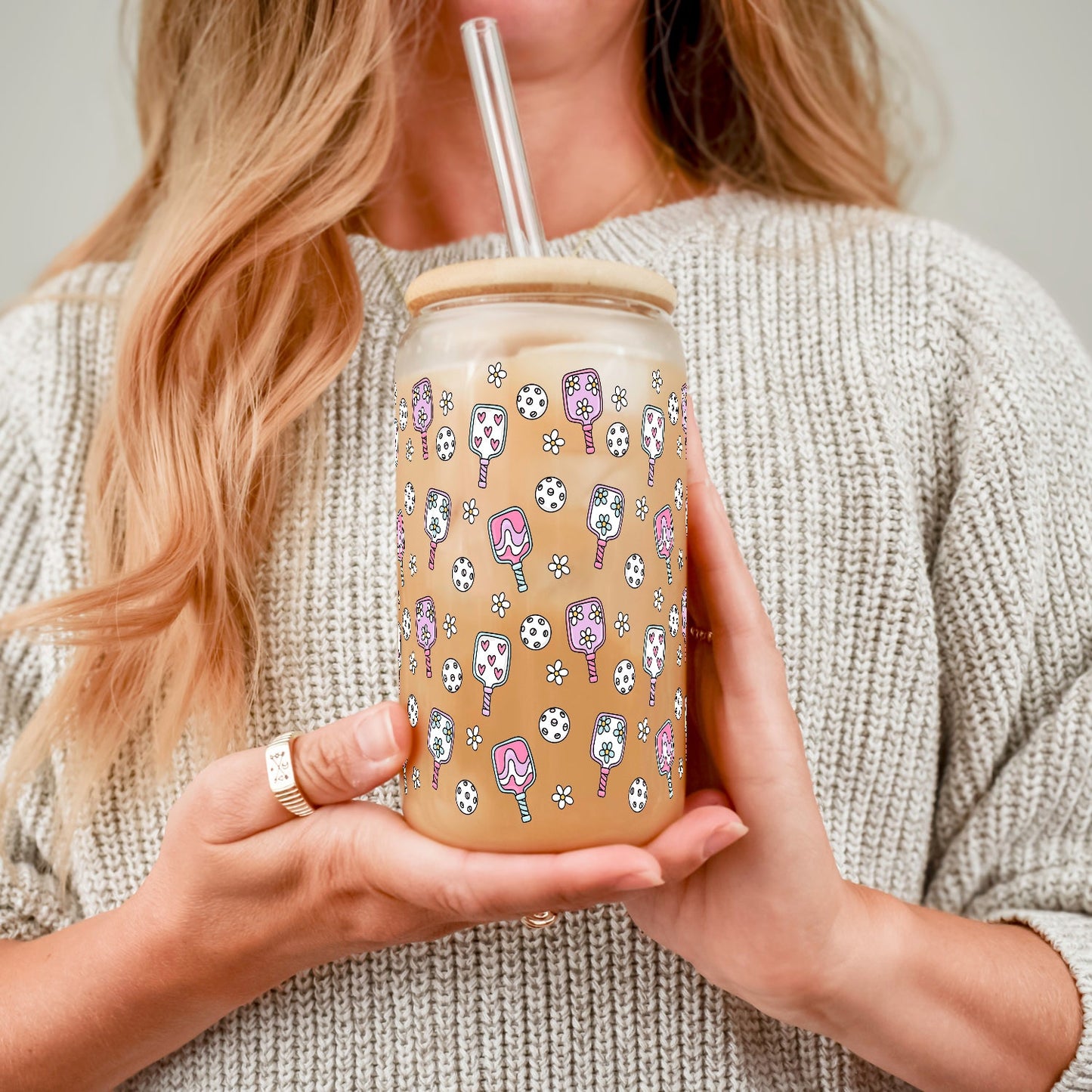Floral Pickleball Glass Cups