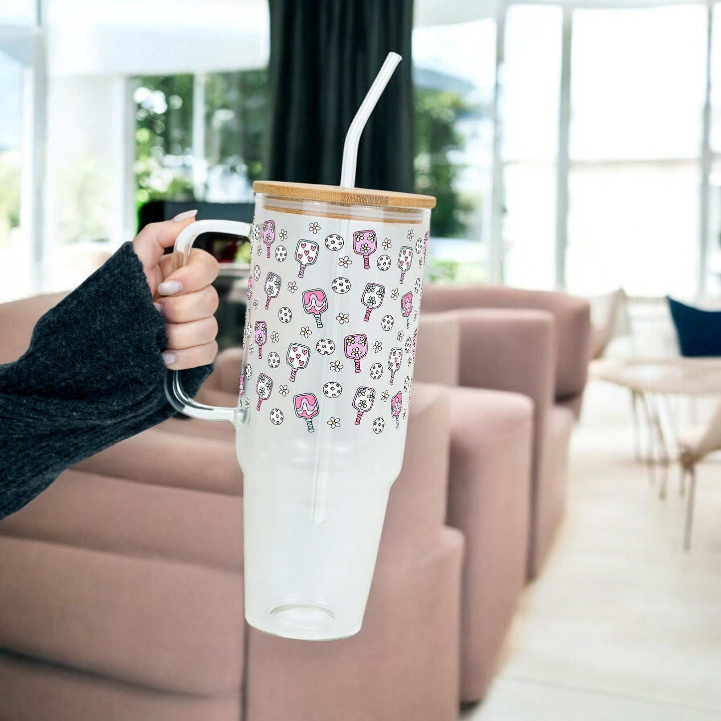 Floral Pickleball Glass Cups