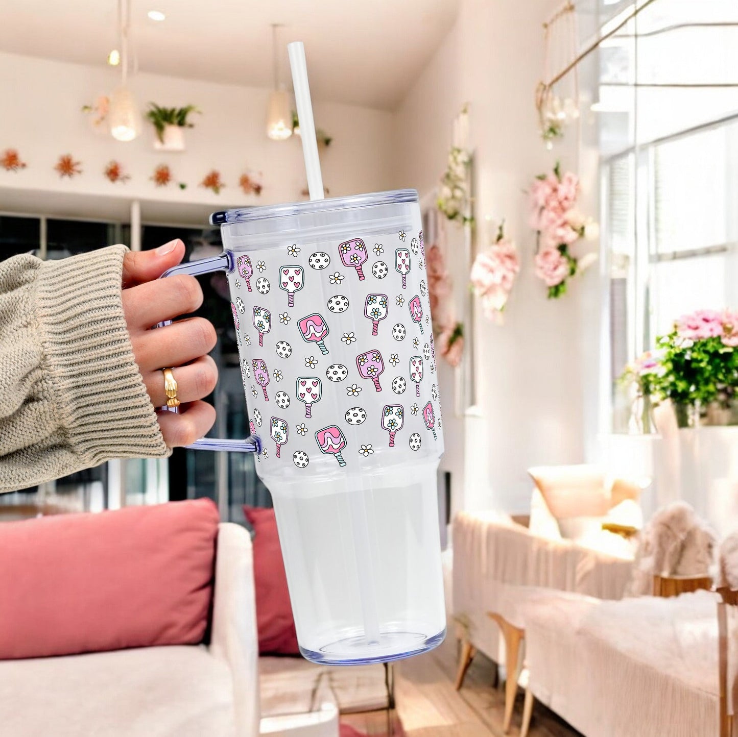 Floral Pickleball Glass Cups