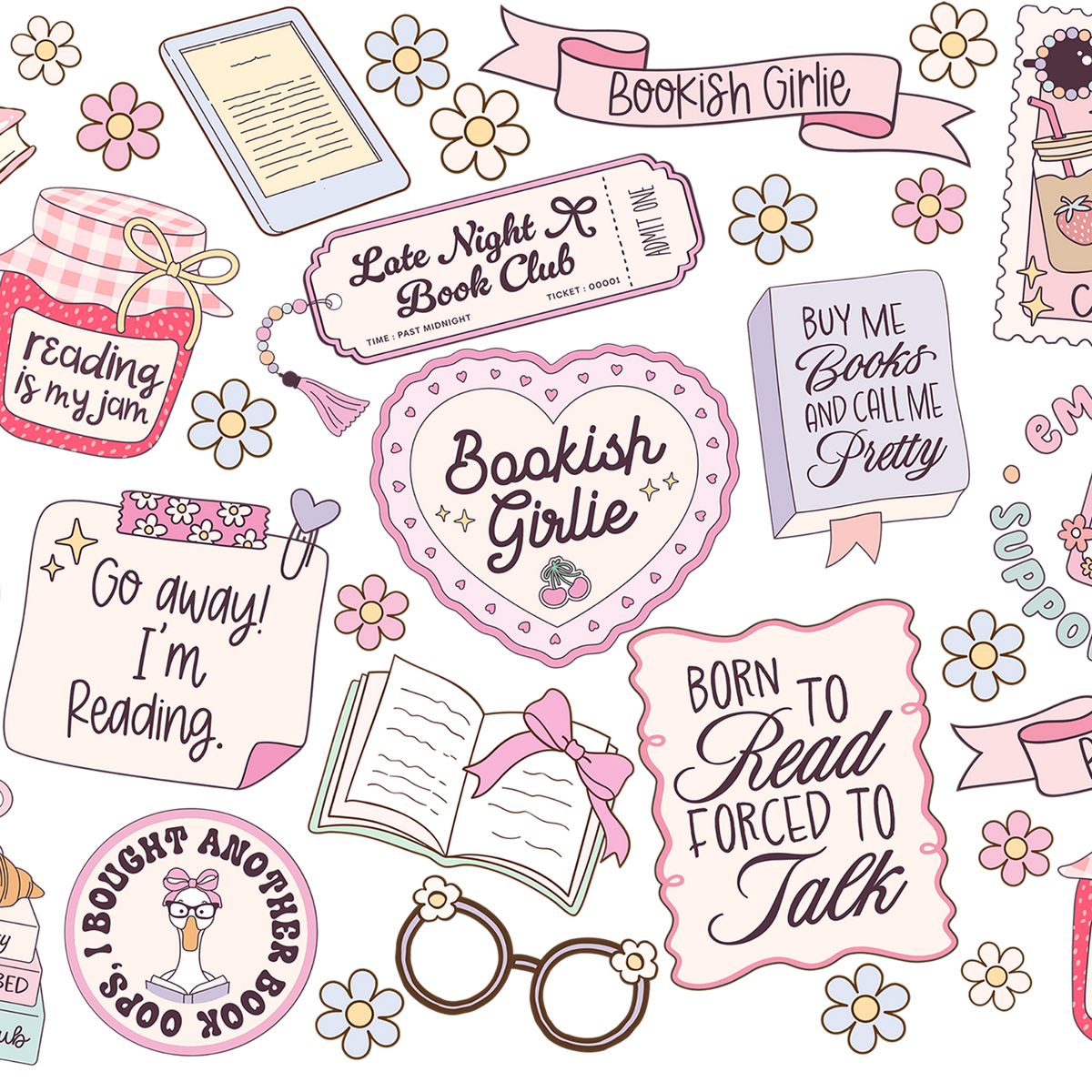 Bookish Girly Glass Cups