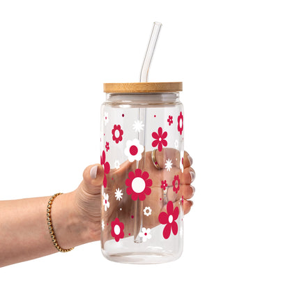Red Daisy Glass Cups