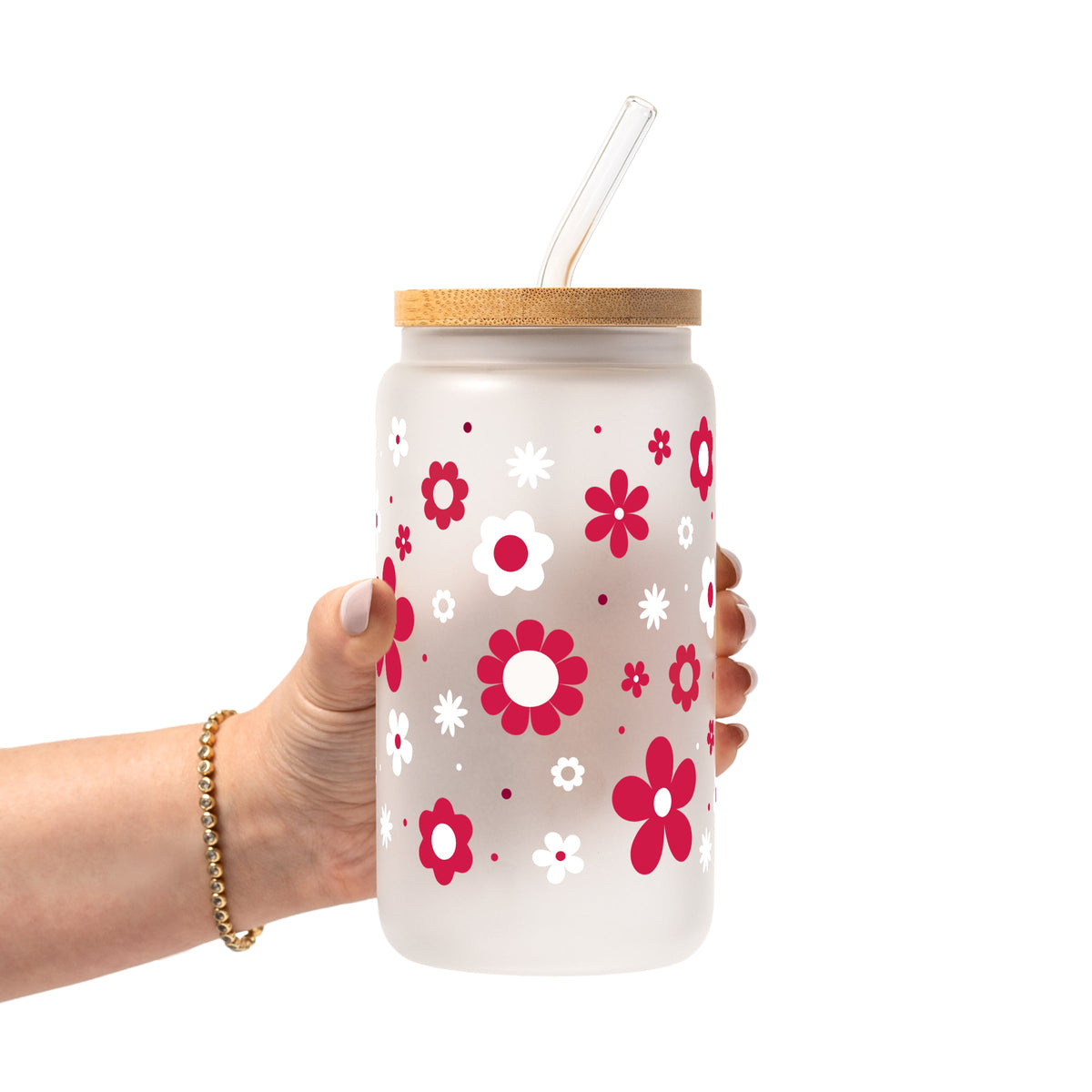 Red Daisy Glass Cups
