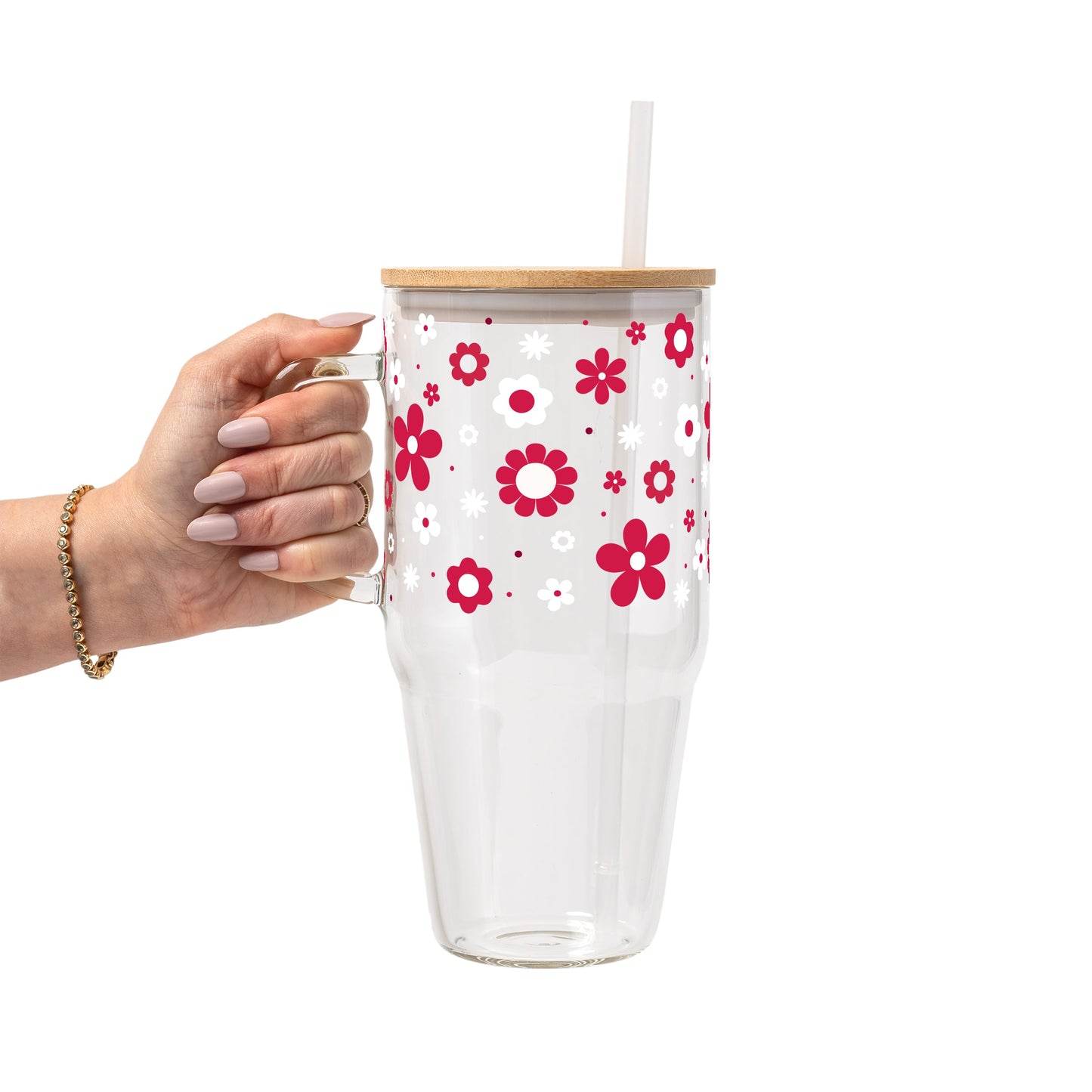 Red Daisy Glass Cups