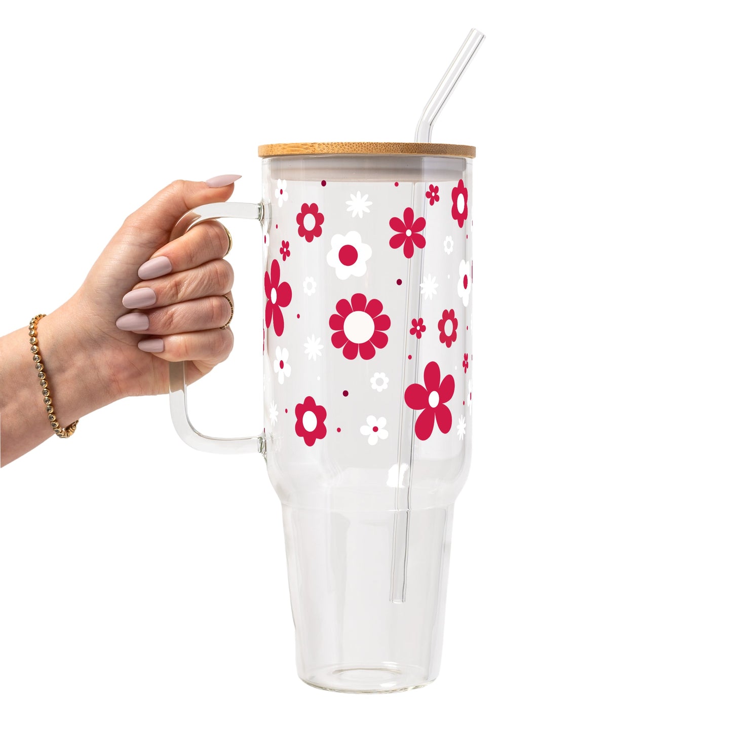 Red Daisy Glass Cups