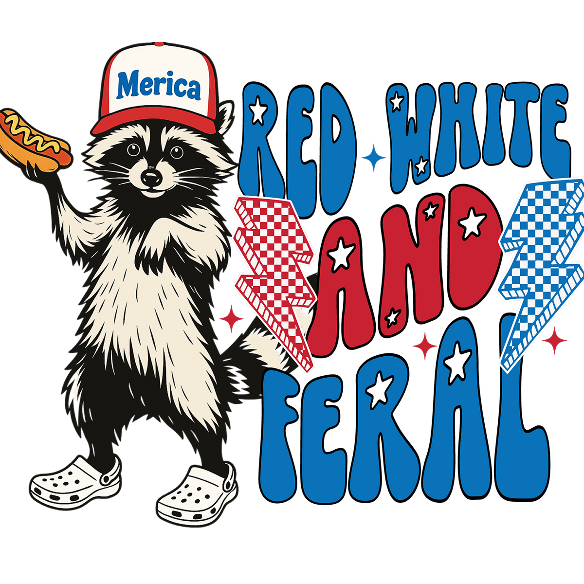 Red White and Feral Hot Dog Patriotic Raccoon Glass Cups
