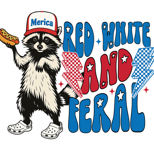 Vasos de cristal con diseño de mapache patriótico "Red White and Feral Hot Dog"