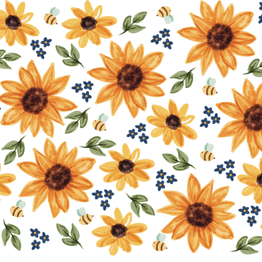 Vasos de cristal con girasol y abejas