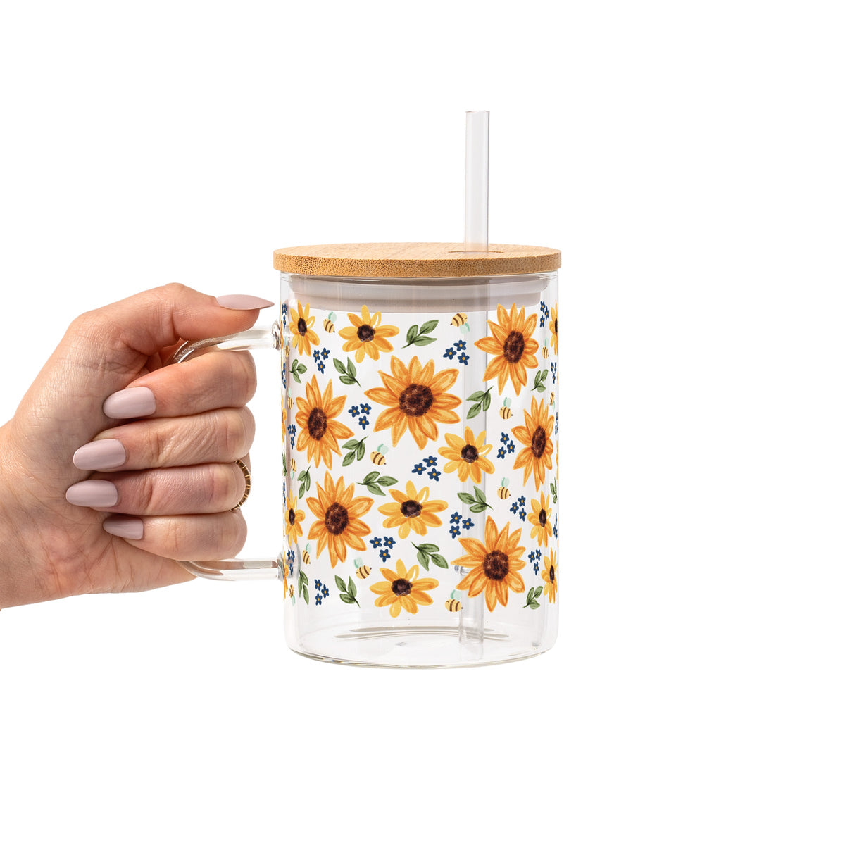 Sunflower With Bees Glass Cups