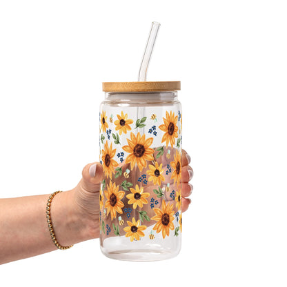 Sunflower With Bees Glass Cups