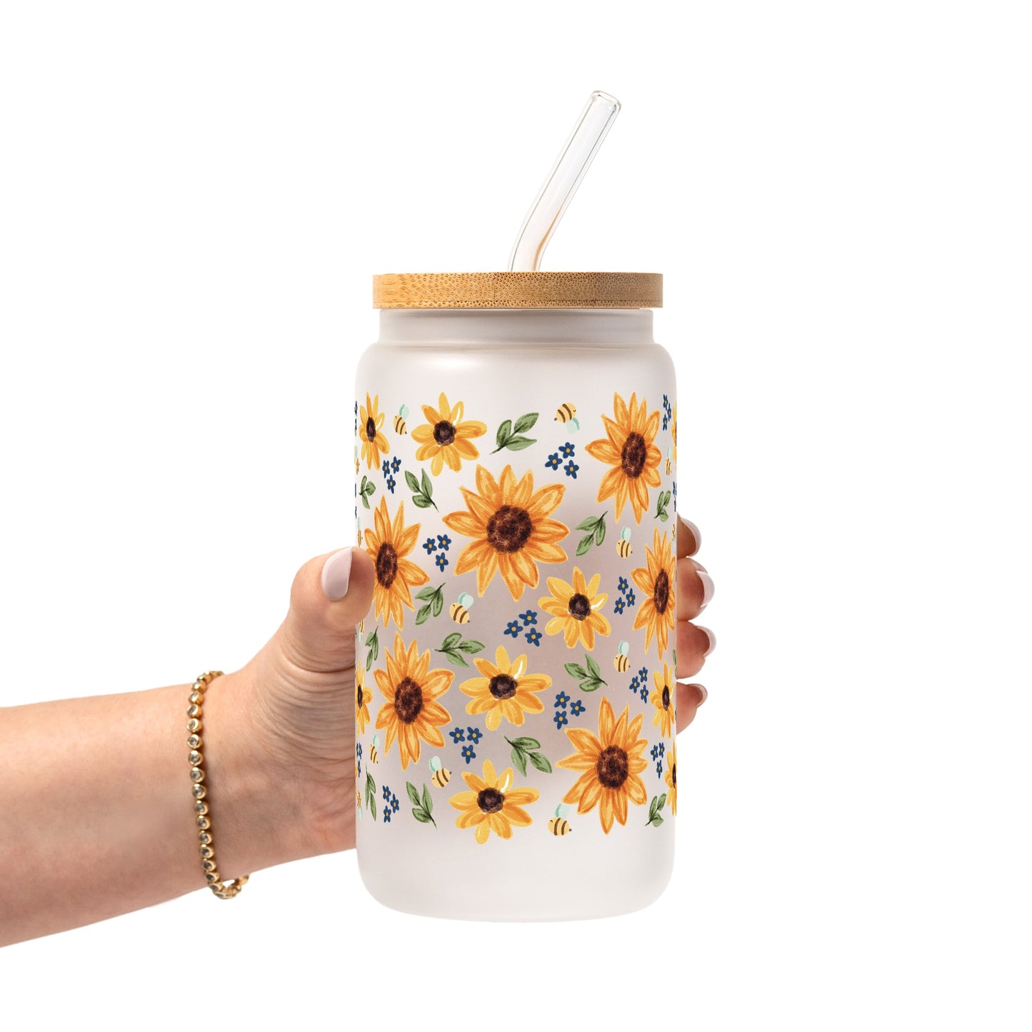 Sunflower With Bees Glass Cups