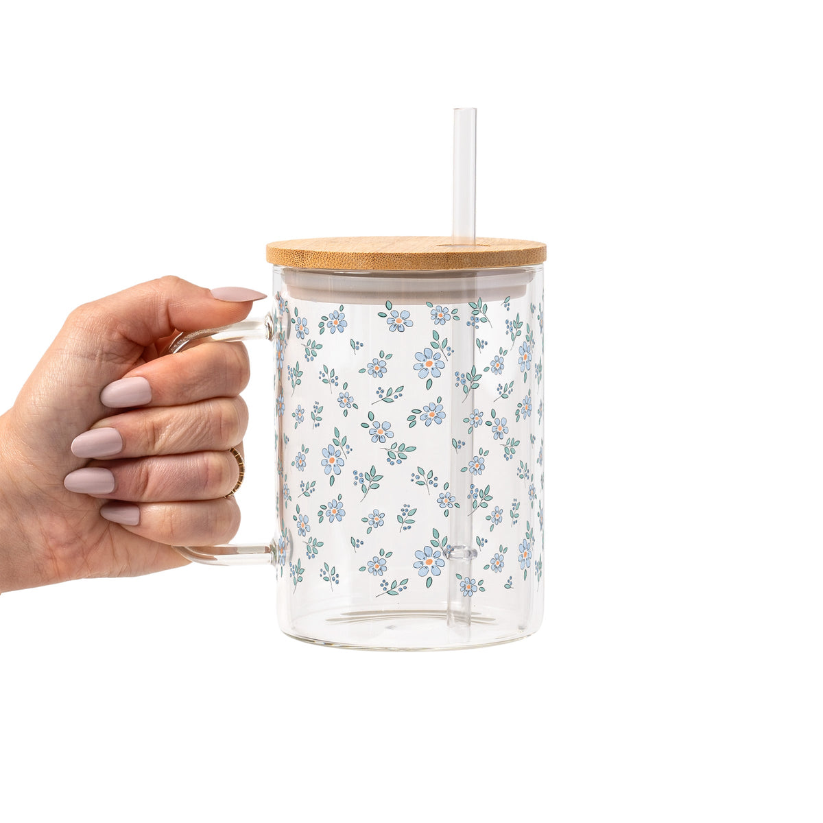 Minimalist Blue Flowers Glass Cups