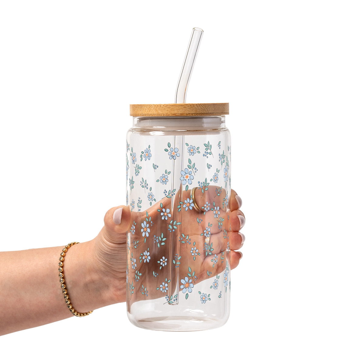 Minimalist Blue Flowers Glass Cups