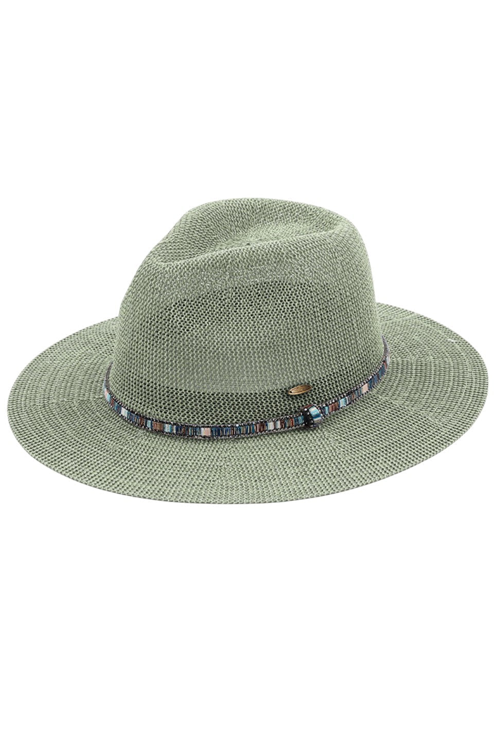 C.C Women's Multi Thread Rhinestone Trim Band Panama Hat