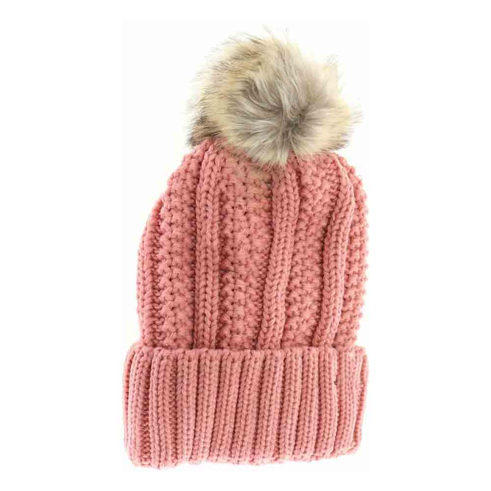 Gorro C.C. con pompón de piel y forro polar