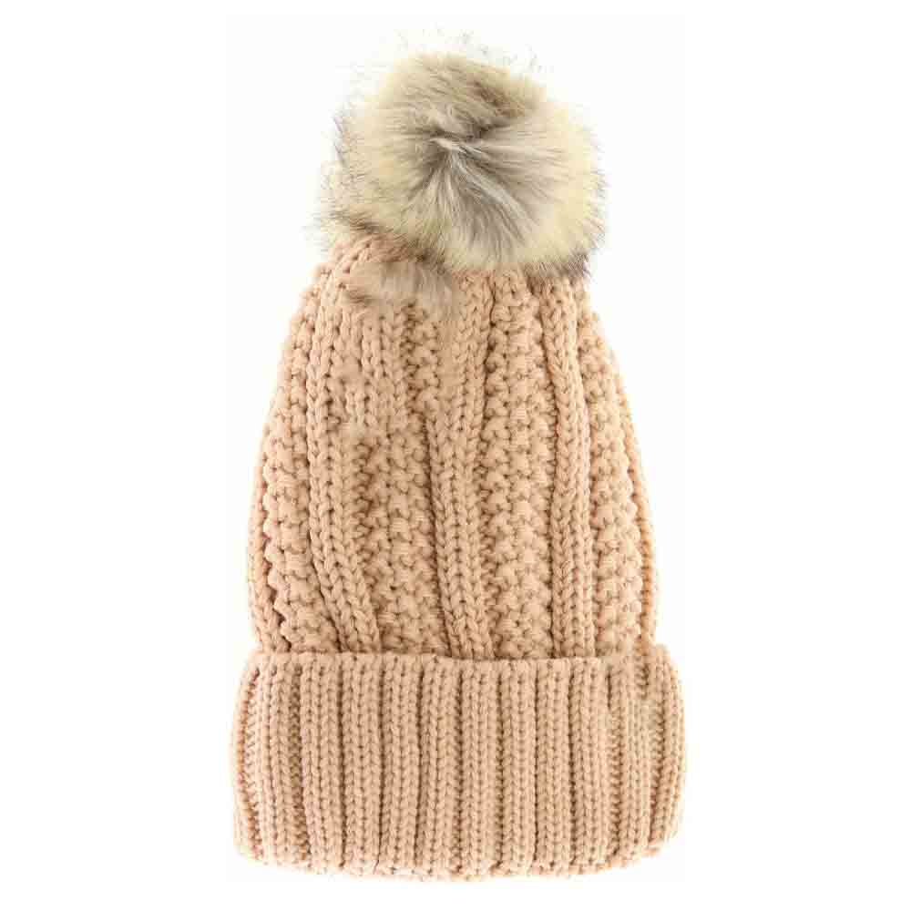 Gorro C.C. con pompón de piel y forro polar