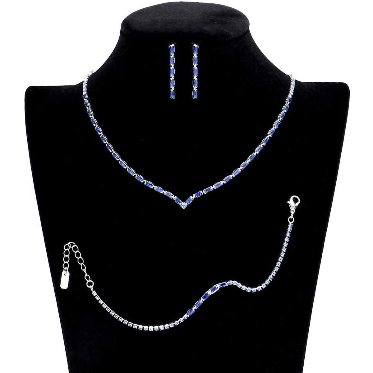 3PCS Chevron Accented Rectangle Stone Necklace Jewelry Set