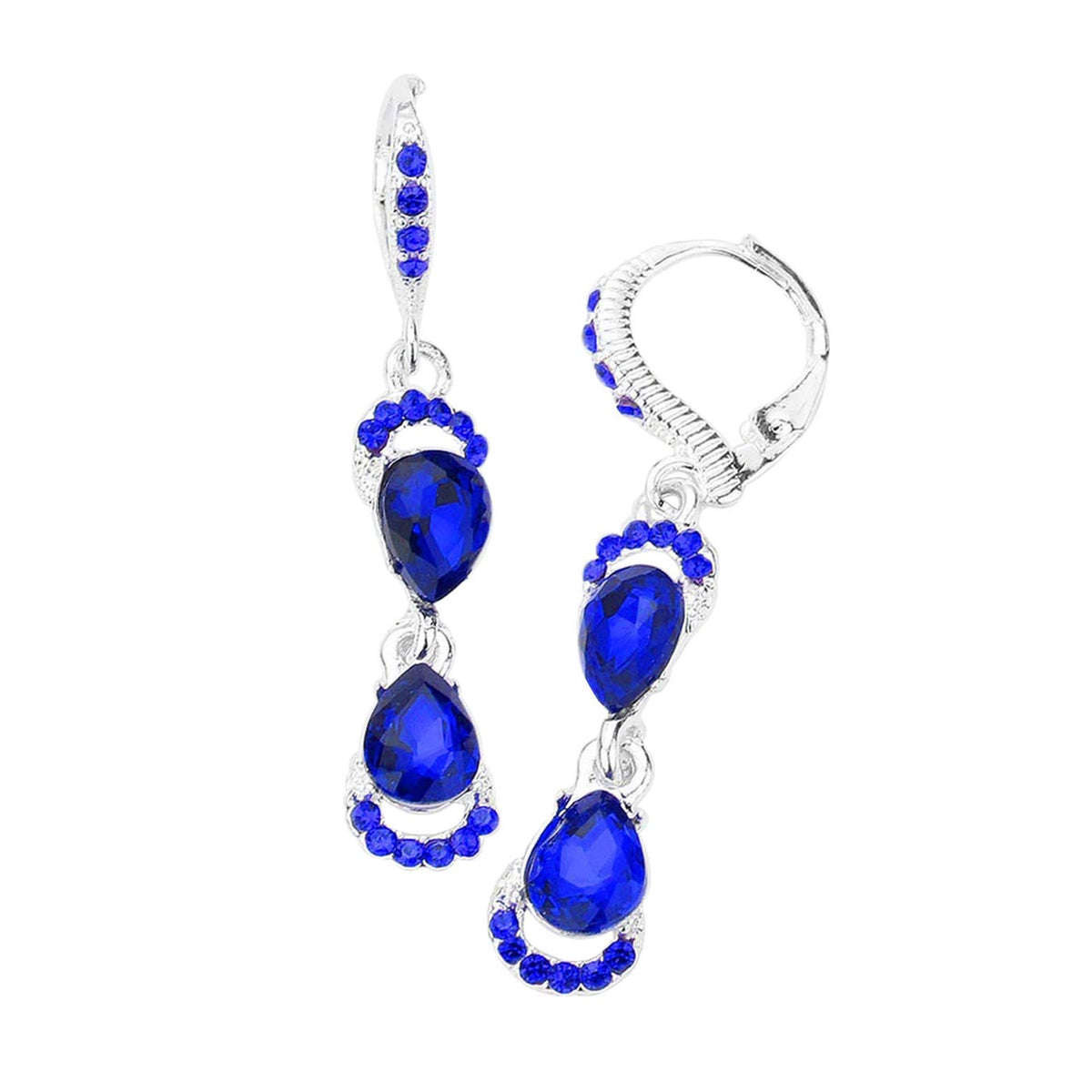 Double Teardrop Stone Link Dangle Lever Back Evening Earrings