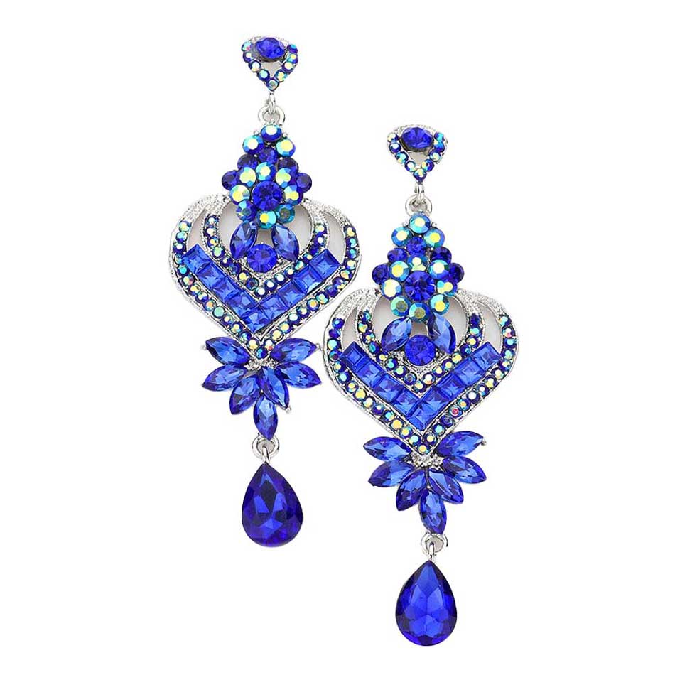 Glass Crystal Heart Teardrop Evening Earrings