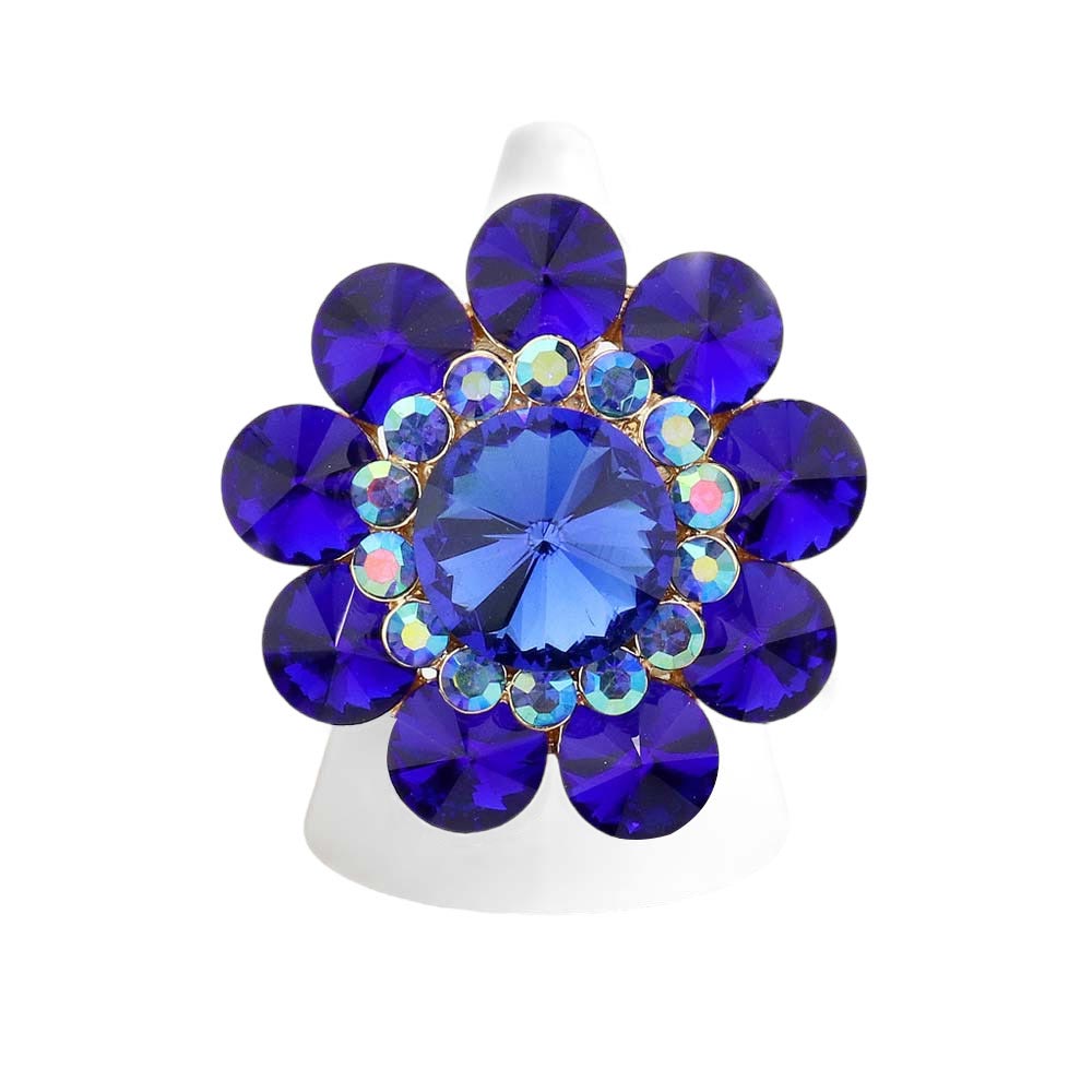 Round Crystal Flower Stretch Ring