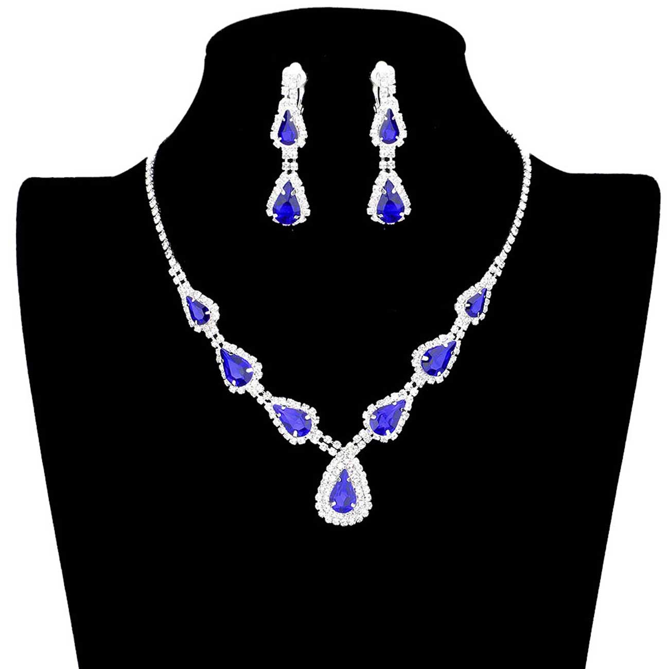 Teardrop Stone Accented Rhinestone Pave Necklace