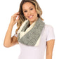 Sakkas Dalien Short Length Two Sided Faux Fur Ribbed Cable Knit Infinity Scarf