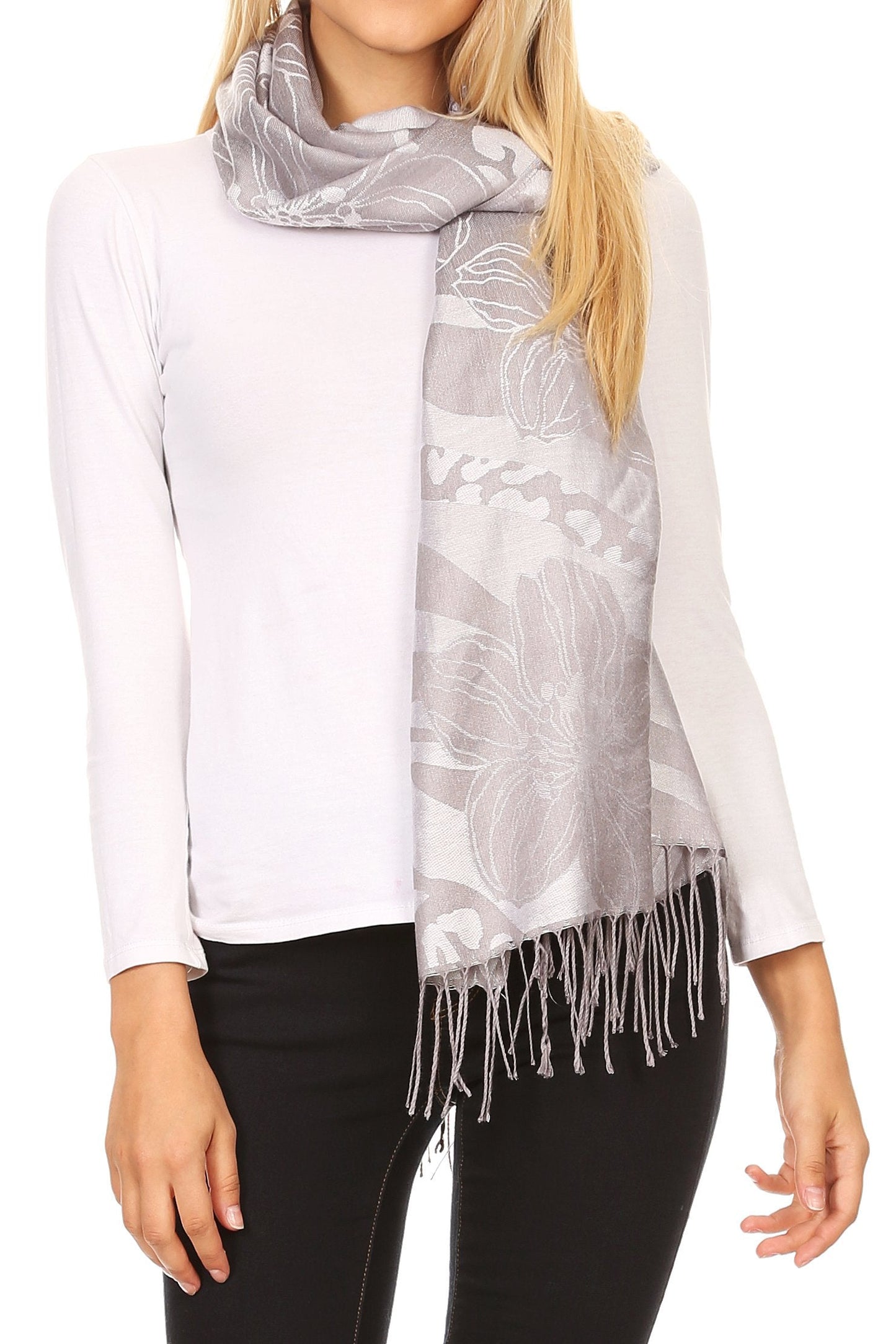 Sakkas Salome  Reversible Silky soft Wrap Shawl Scarf with Lovely Floral Brocade