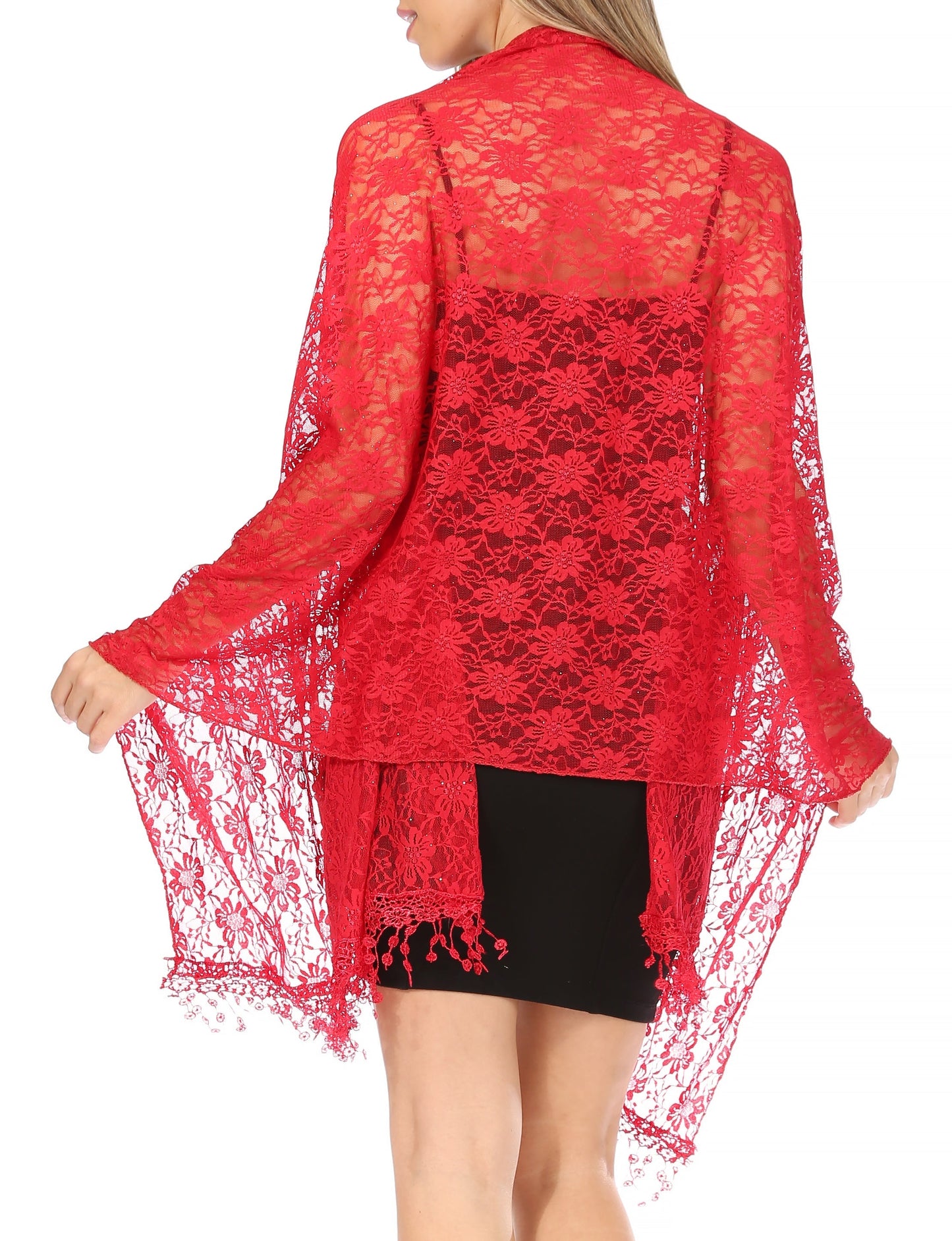 Sakkas Mari Women's Large Lightweight Soft Lace Scarf Wrap Shawl Floral and Fringe