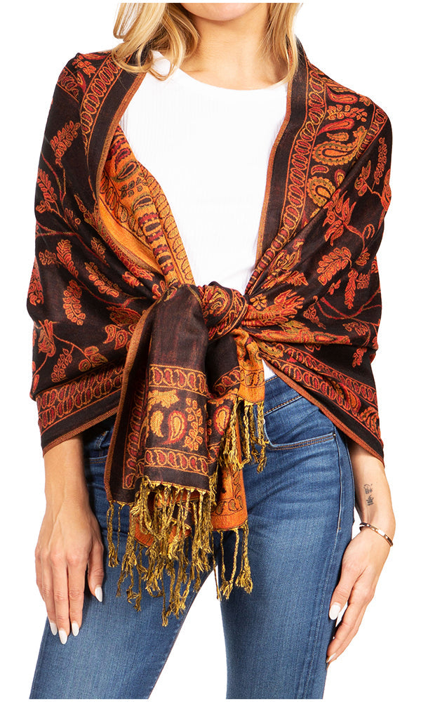 Sakkas Gianna Women's Silky Soft Reversible Floral Woven Pashmina Scarf Shawl Wrap