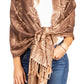 Sakkas Damari Women's Silky Soft Reversible Border Woven Pashmina Scarf Shawl Wrap