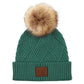 C.C Women's Heather Beanie Hat With Pom And Suede Patch