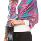 Sakkas Aurora Floral Rose Pashmina Scarf Shawl with Fringe Super Warm Soft Vegan