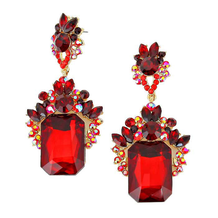 Emerald Cut Stone Accented Evening Earrings