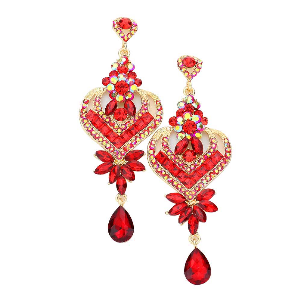 Glass Crystal Heart Teardrop Evening Earrings