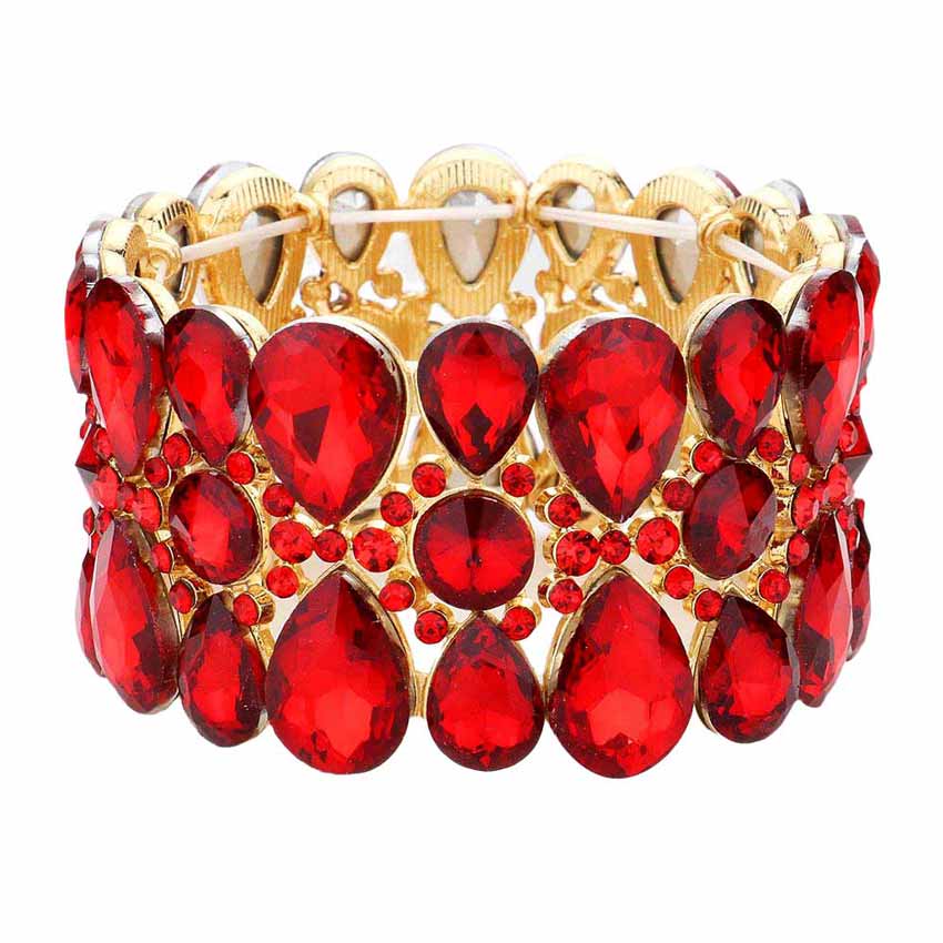 Pear Crystal Floral Rhinestone Stretch Evening Bracelet