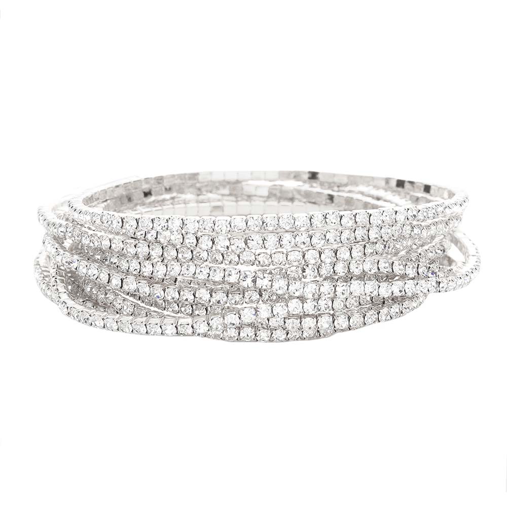 Women's 12Pcs Stackable Rhinestone Stretch Evening Bracelets