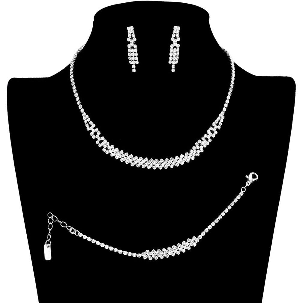3PCS Rhinestone Crystal Pave Necklace Jewelry Set