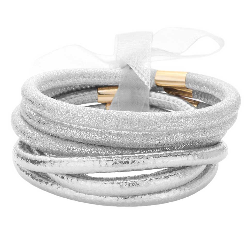 6pcs Faux Leather Tube Bangle Bracelets