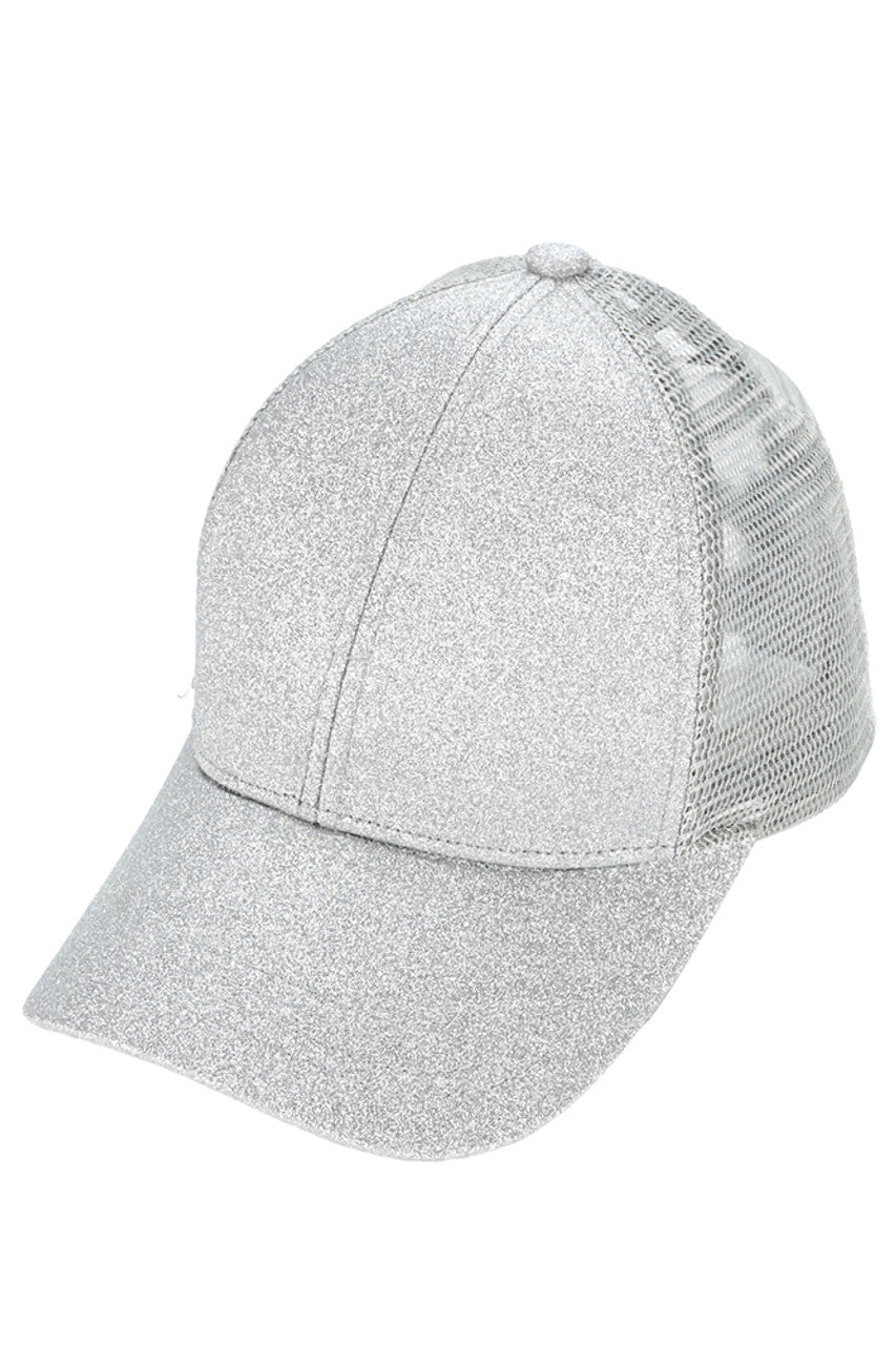 C.C Women's Glitter Mesh Back Criss-Cross Ponytail Cap
