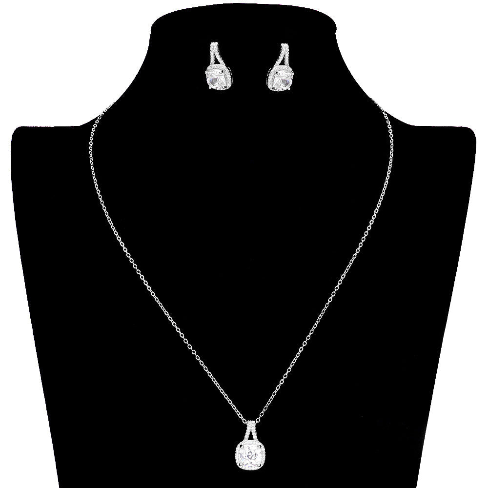 CZ Cushion Square Stone Jewelry Set