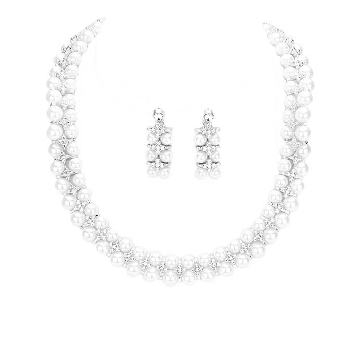 Crystal Rhinestone Pearl Cluster Bib Necklace