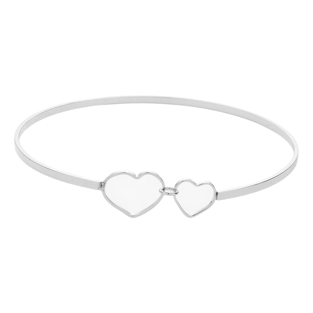 Double Open Metal Heart Link Bangle Bracelet