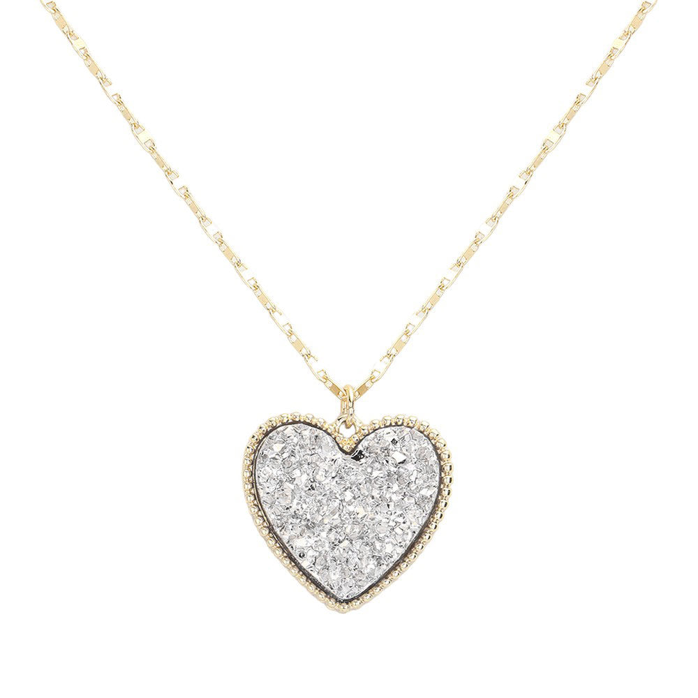 Druzy Heart Pendant Necklace