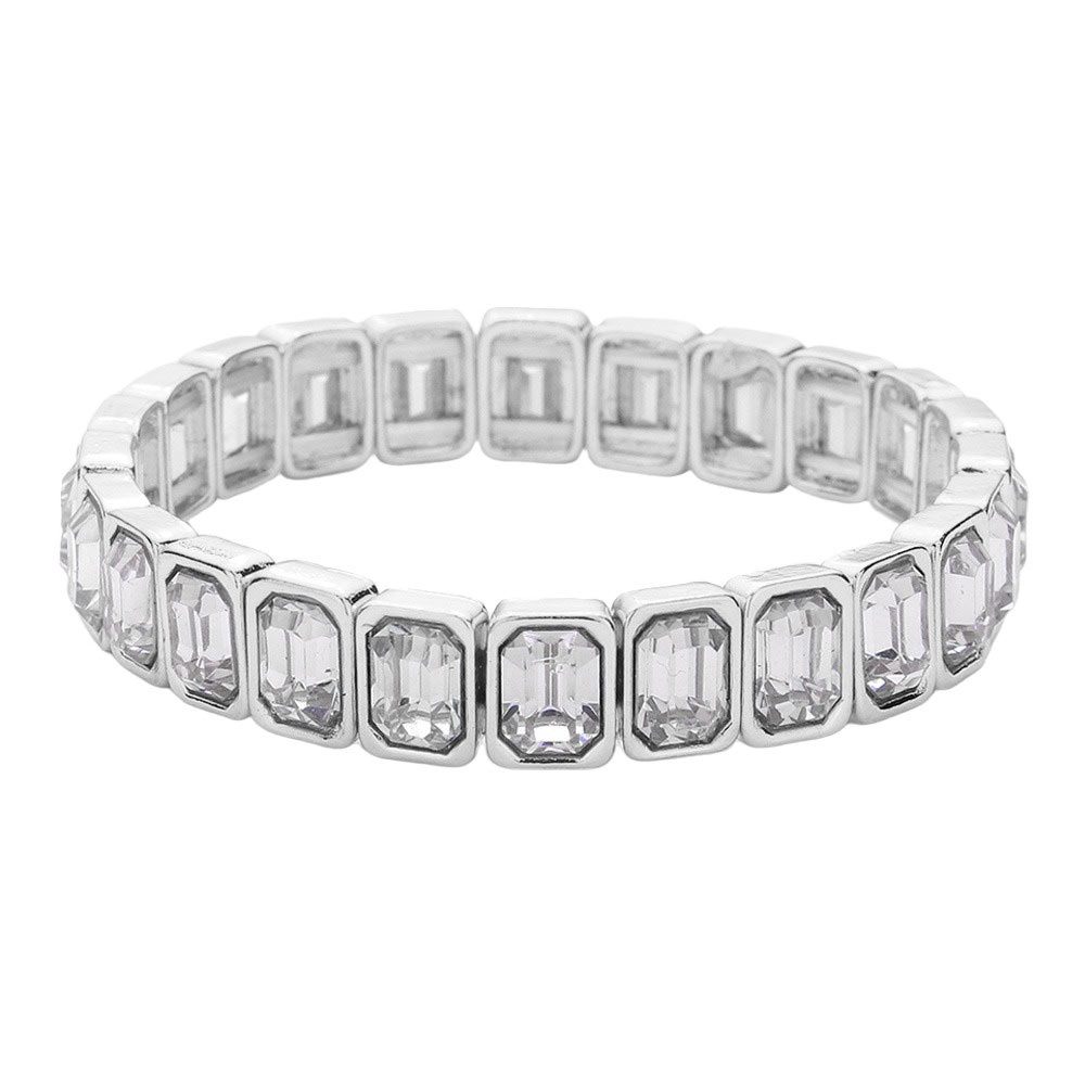 Women's Emerald Cut Stone Stretch Evening Bracelet 4th of July