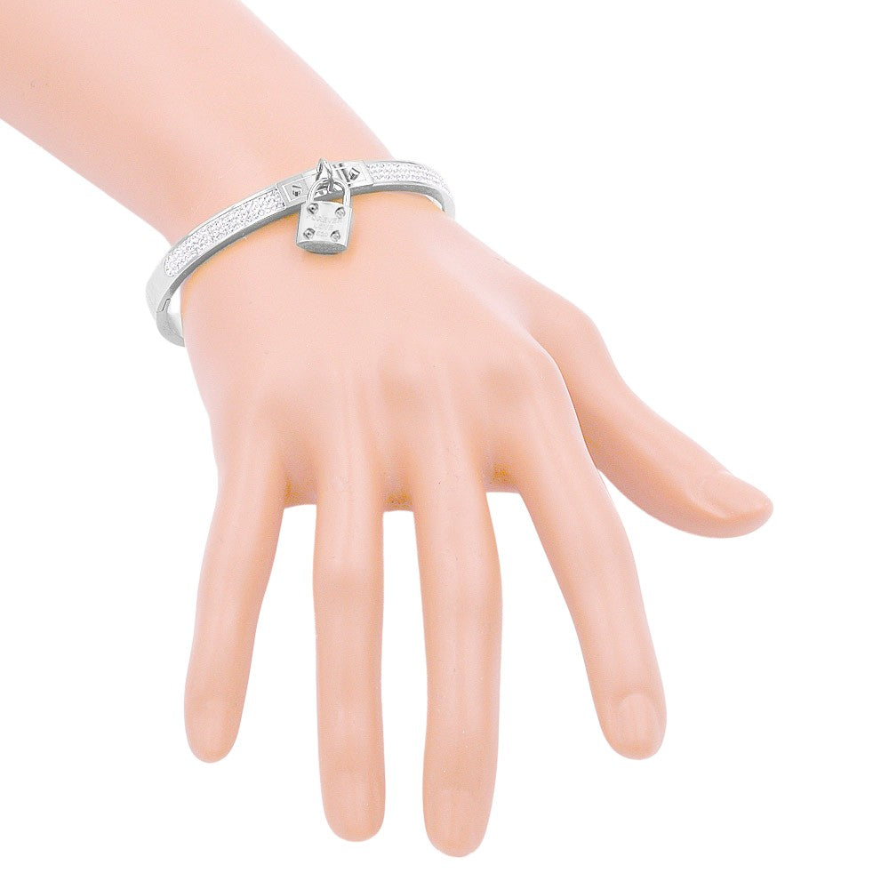 FOREVER LOVE Metal Lock Charm  Stainless Steel Evening Bracelet