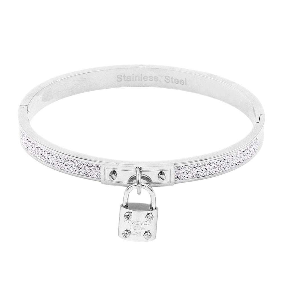 FOREVER LOVE Metal Lock Charm  Stainless Steel Evening Bracelet