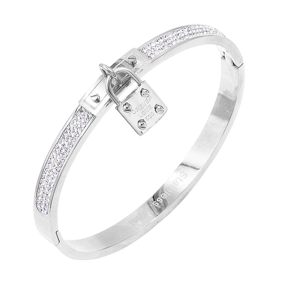 FOREVER LOVE Metal Lock Charm  Stainless Steel Evening Bracelet